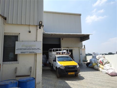 Export-ready woven sack packaging stacked for shipment